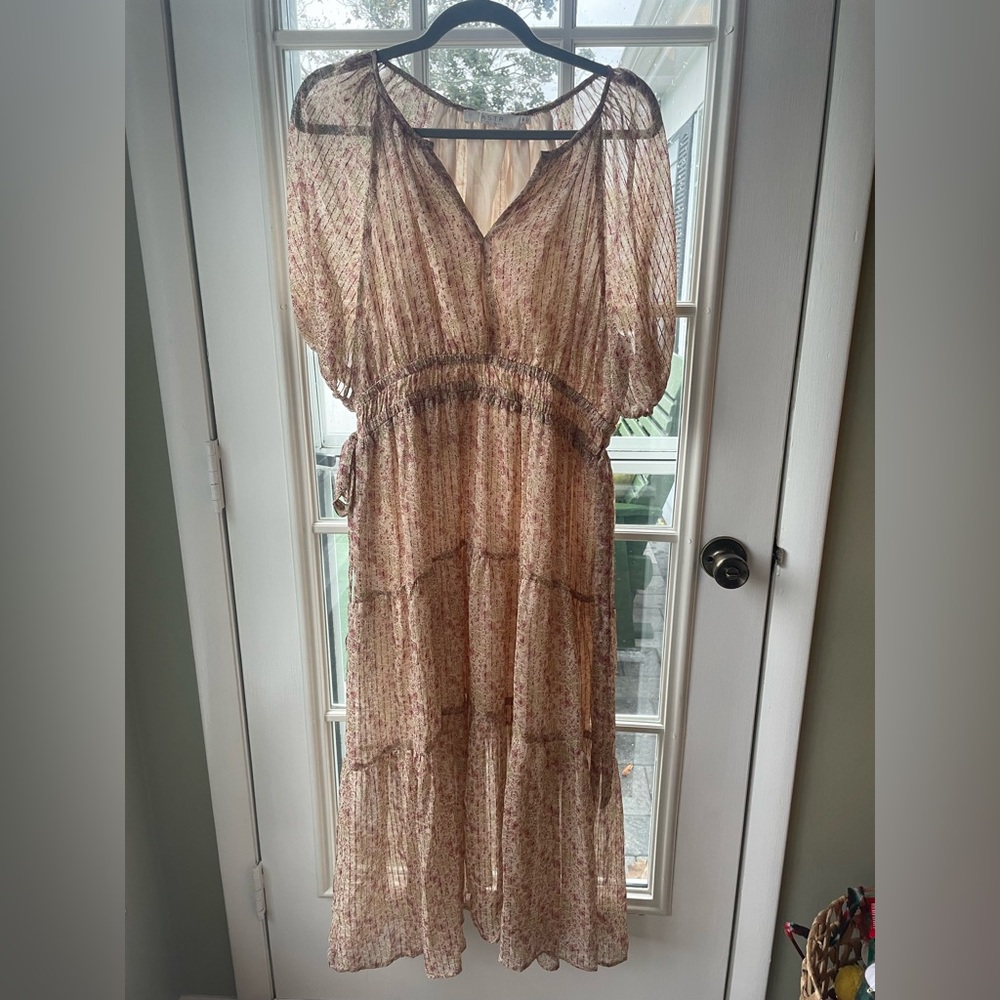 ASTR The Label Delicate Floral Sheer Midi Dress
